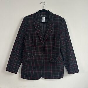 Sag Harbor Women’s Black and Red Plaid Blazer Wool blend size 8 coat/jacket